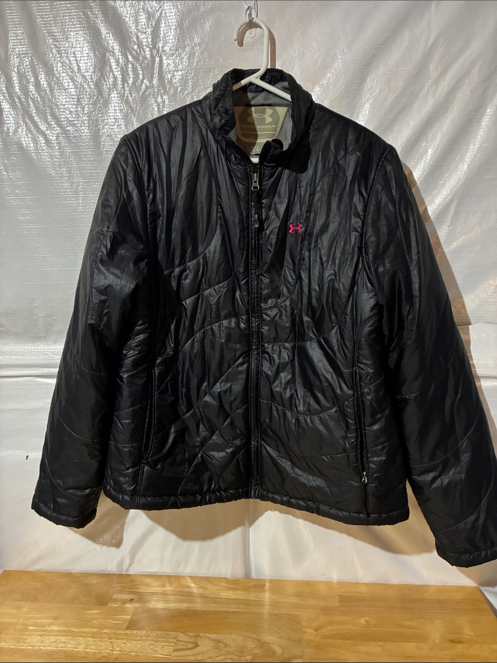 Under Armour Black Puffer Jacket with Pink Logo